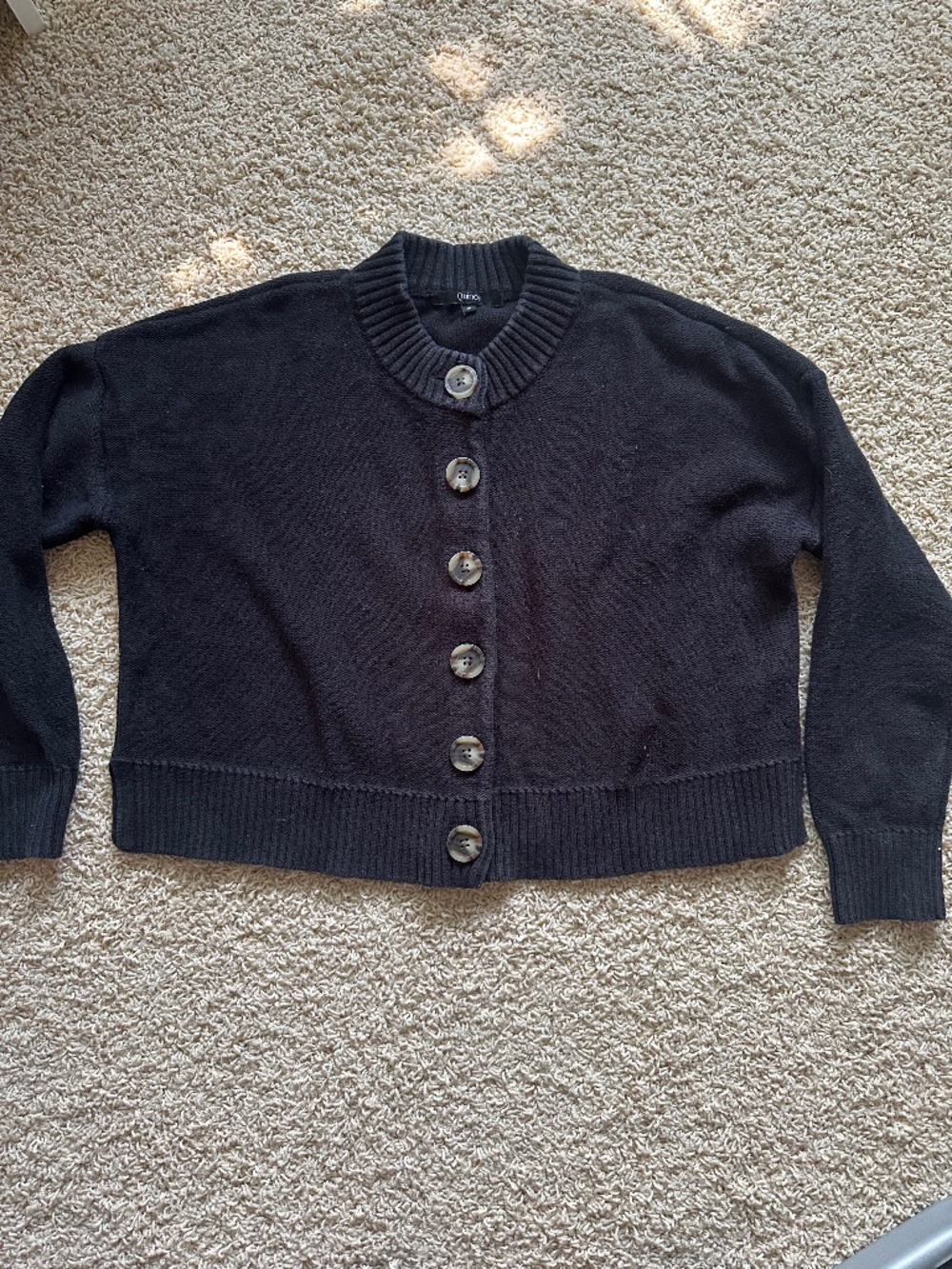 Quince Black Button-Front Wool Blend Cardigan